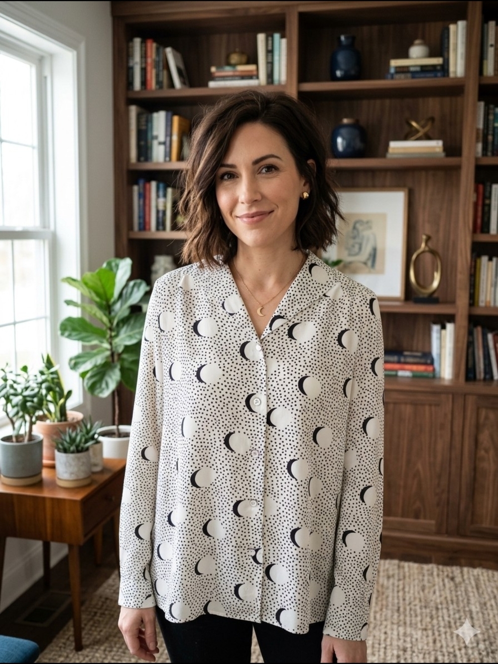 CAbi‎ Black Dot Print Cream Blouse